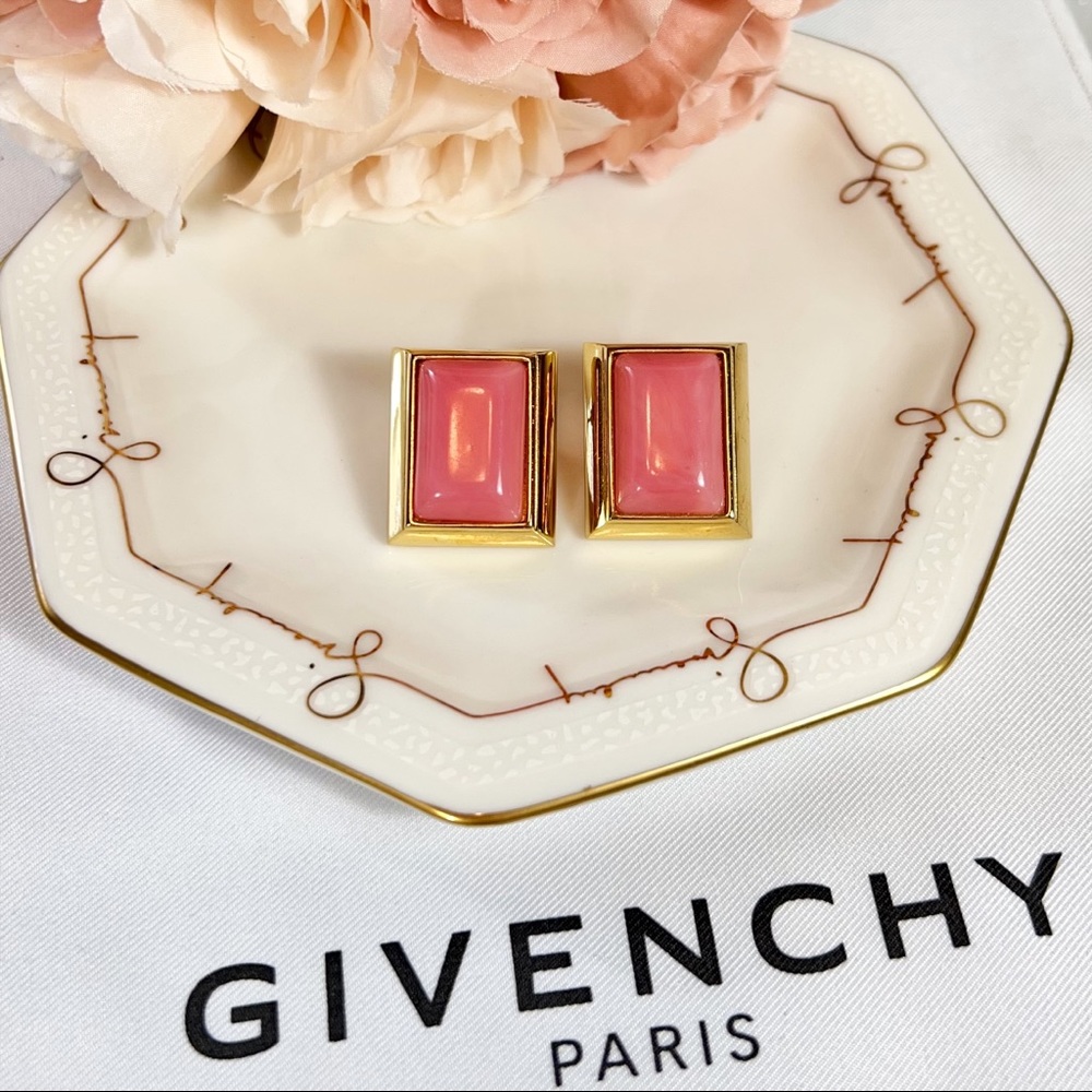 Givenchy Pink Square Stone Post-Back Earrings - image 3